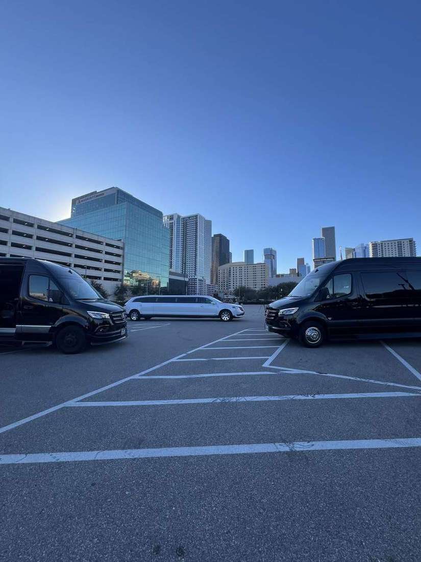 Fleet skyline Mercedes Sprinters limousine — Houston Limo Chauffeur